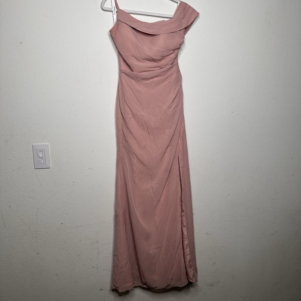JJs House Bridesmaid Dress Pink‎ Size Small? Slit One Shoulder Ruffled Maxi